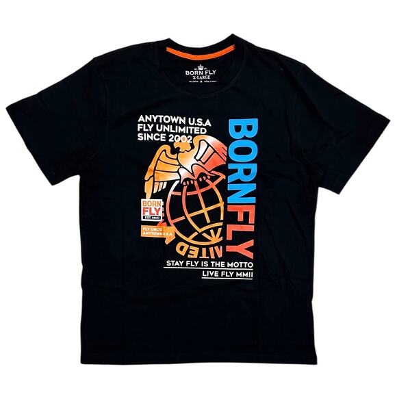 Born Fly Men's T-Shirt Global Eagle Premium Short Sleeve Tee in Black - Picture 1 of 2